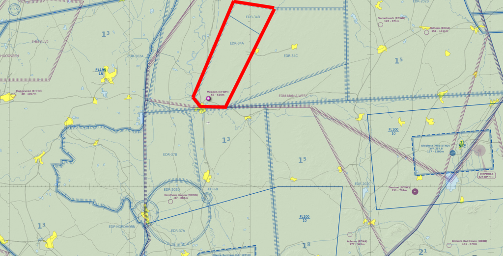 Meppen Range (EDR34) in Northern Germany, as shown on aviation charts