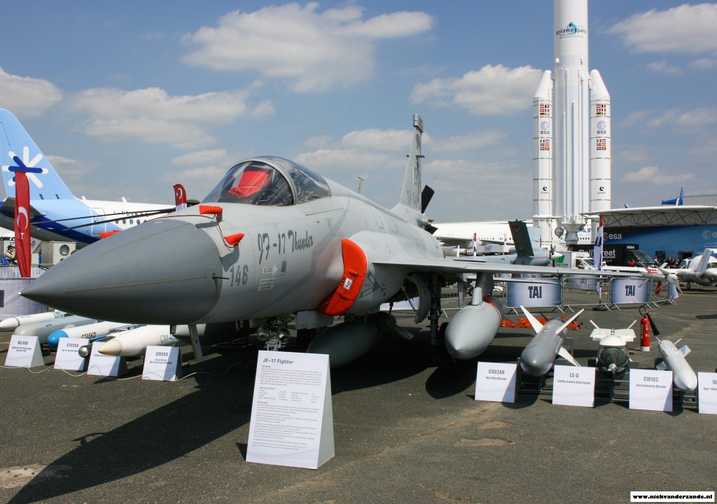 The  JF-17 in the static show  displaying the weapons it can carry.