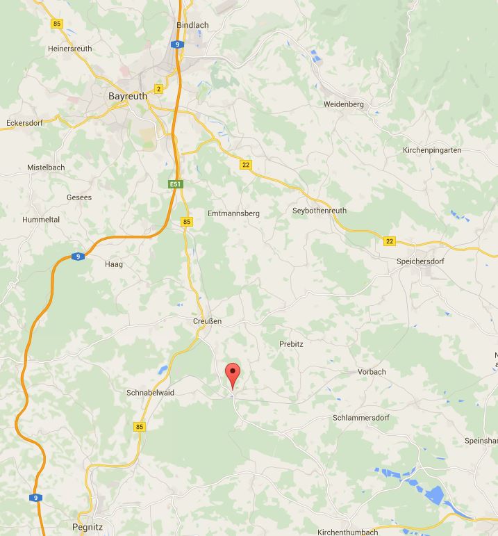 The crash location near Engelmannsreuth, Germany. (c) Google Maps