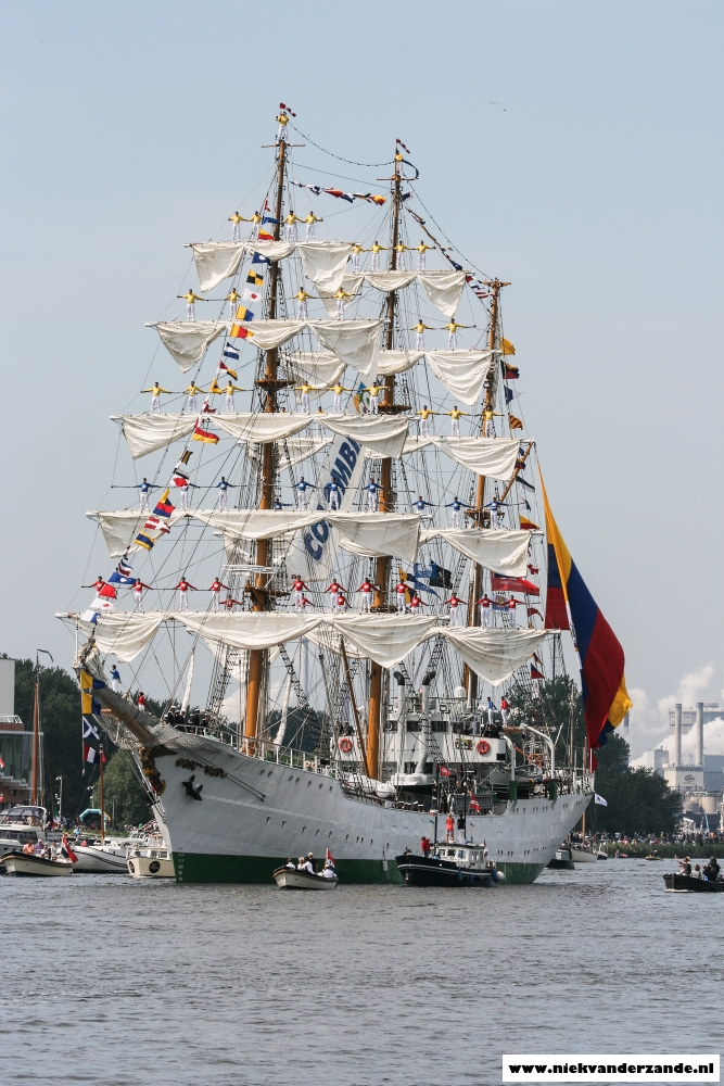 The Colombian ARC Gloria sails through the Noordzee Kanaal in all its glory.