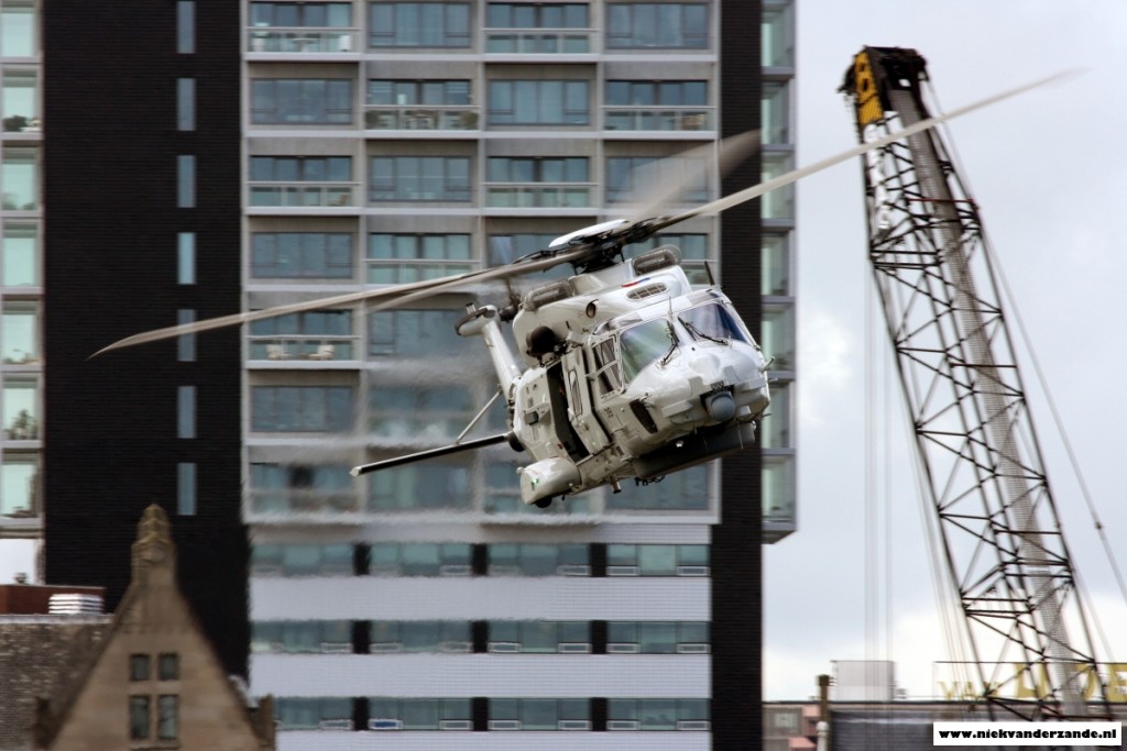 Several large buildings caused an unusual backdrop for this NH-90, which would normally operate over sea