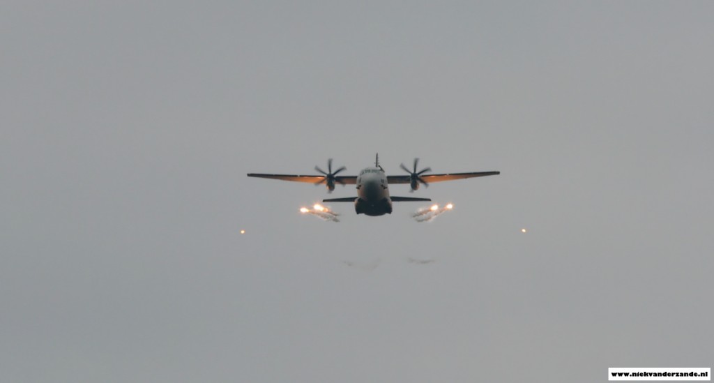 A C-27J Spartan from the Italian Air Force's RSV test unit was testing some new defensive systems.