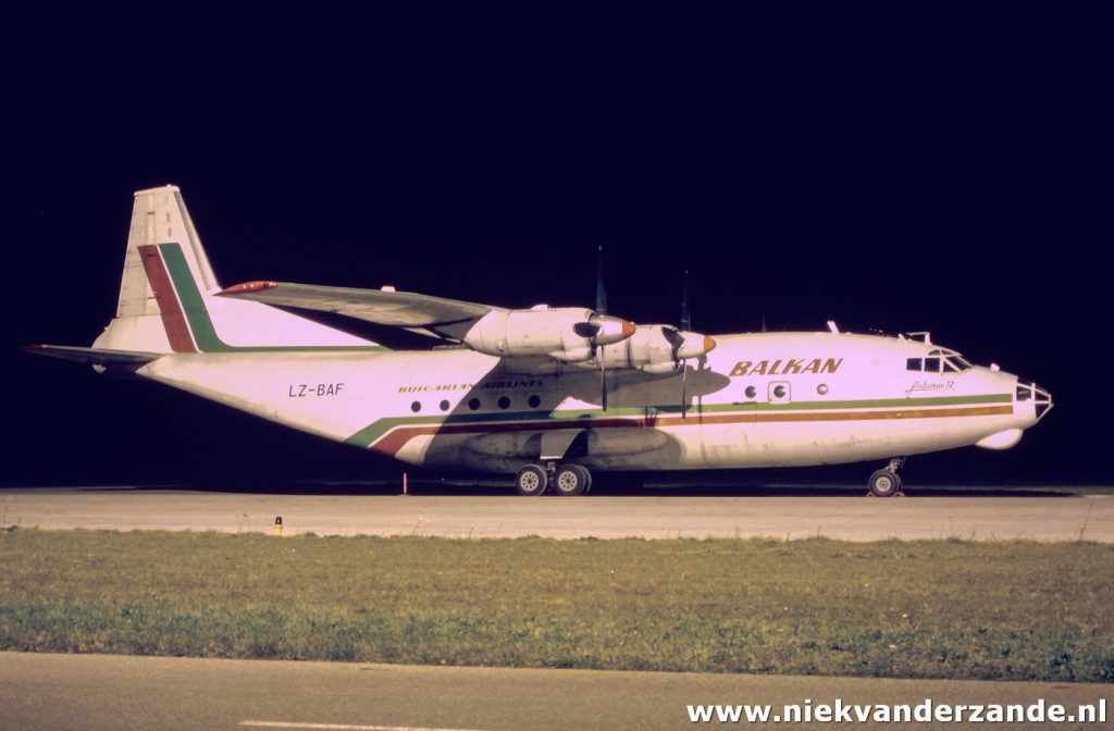 An An-12 from Balkan Bulgarian Airways on the platform of Twenthe