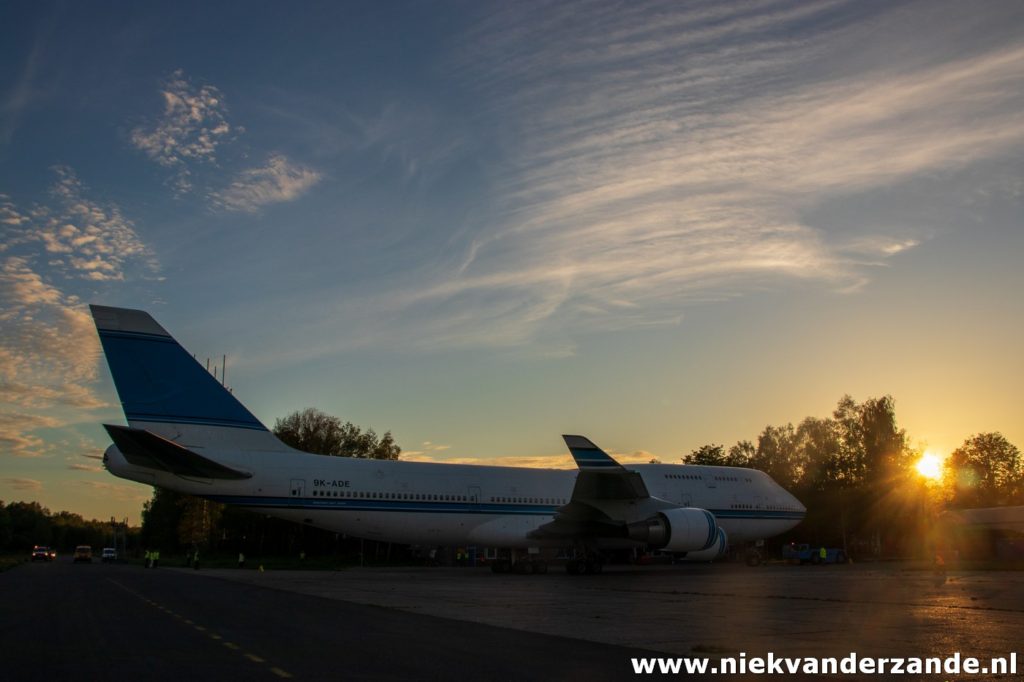 Boeing 747 9K-ADE parked at the AELS platform at Twente Airport